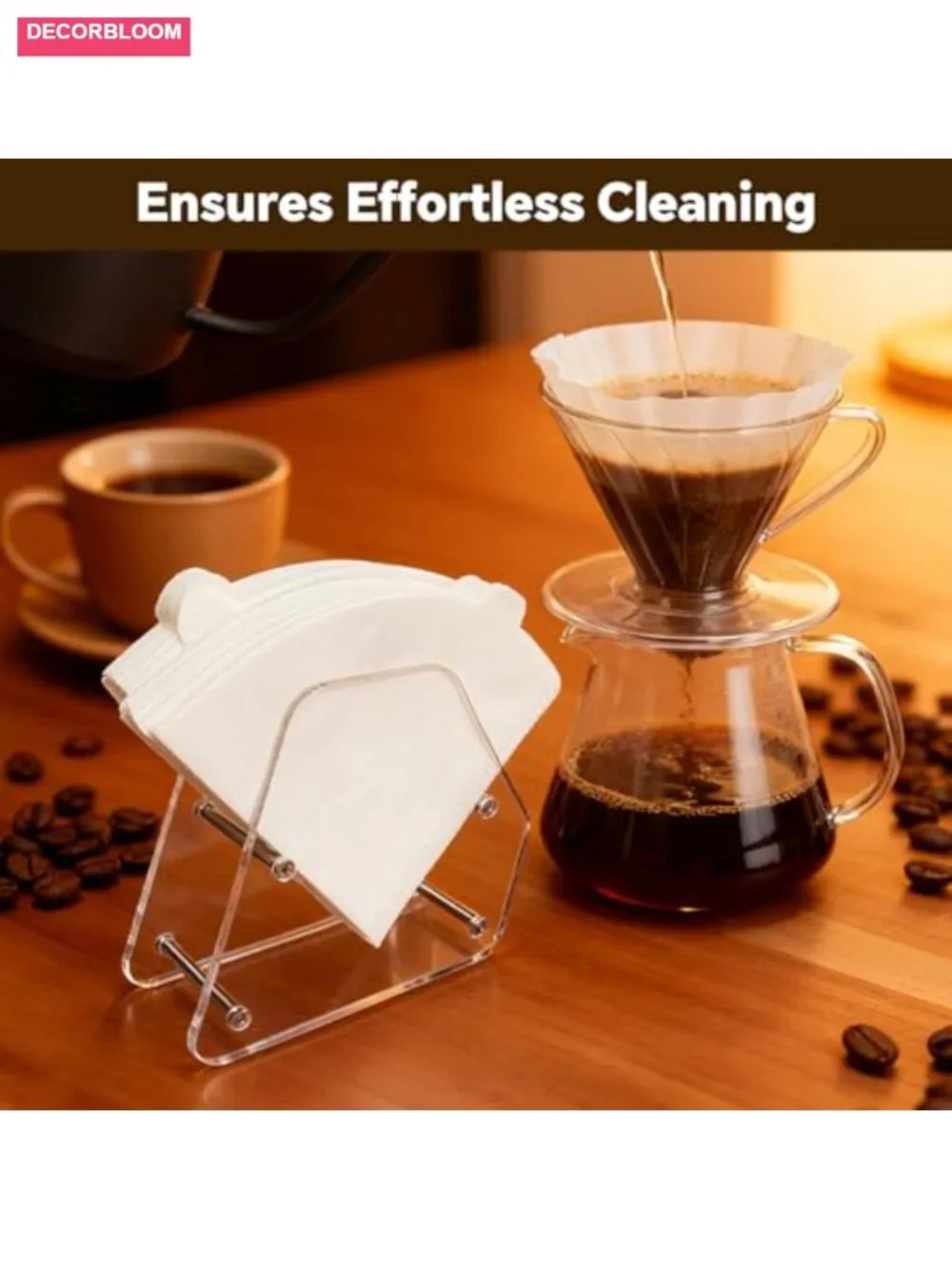Acrylic Coffee Filter Holder Counter Stand Storage for V60 Cone Filters #2#4,